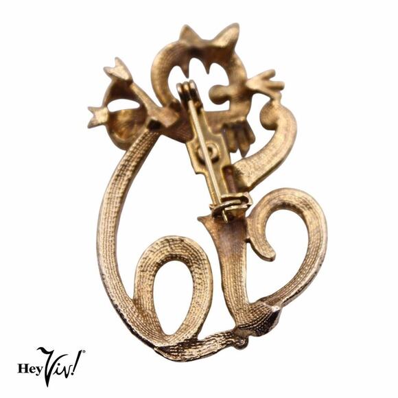 Vintage Cat Pin Brooch w Detailed Cut Out Design 2" Top to Bottom - Hey Viv - Picture 2 of 5